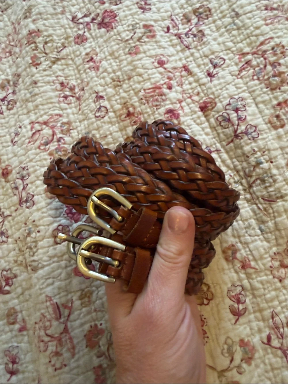 Vintage Braided Triple-Wrap Brown Leather Waist Belt - Unbranded